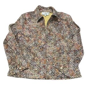 St John Sport Animal Print Jacket Womens Size M Multi Color Gold Tone